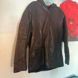 Vtg skins by tora men's brown leather bomber zip biker jacket 90s heavy M Wool